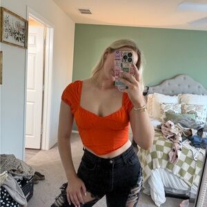 H&M Orange Cap Sleeve Fitted Crop Blouse